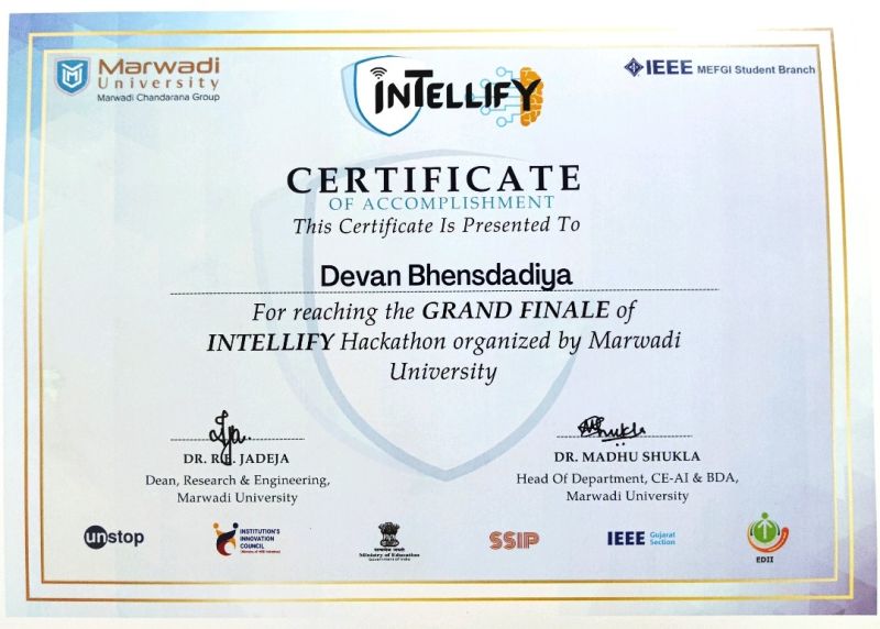 Finalist, Intellify Hackathon